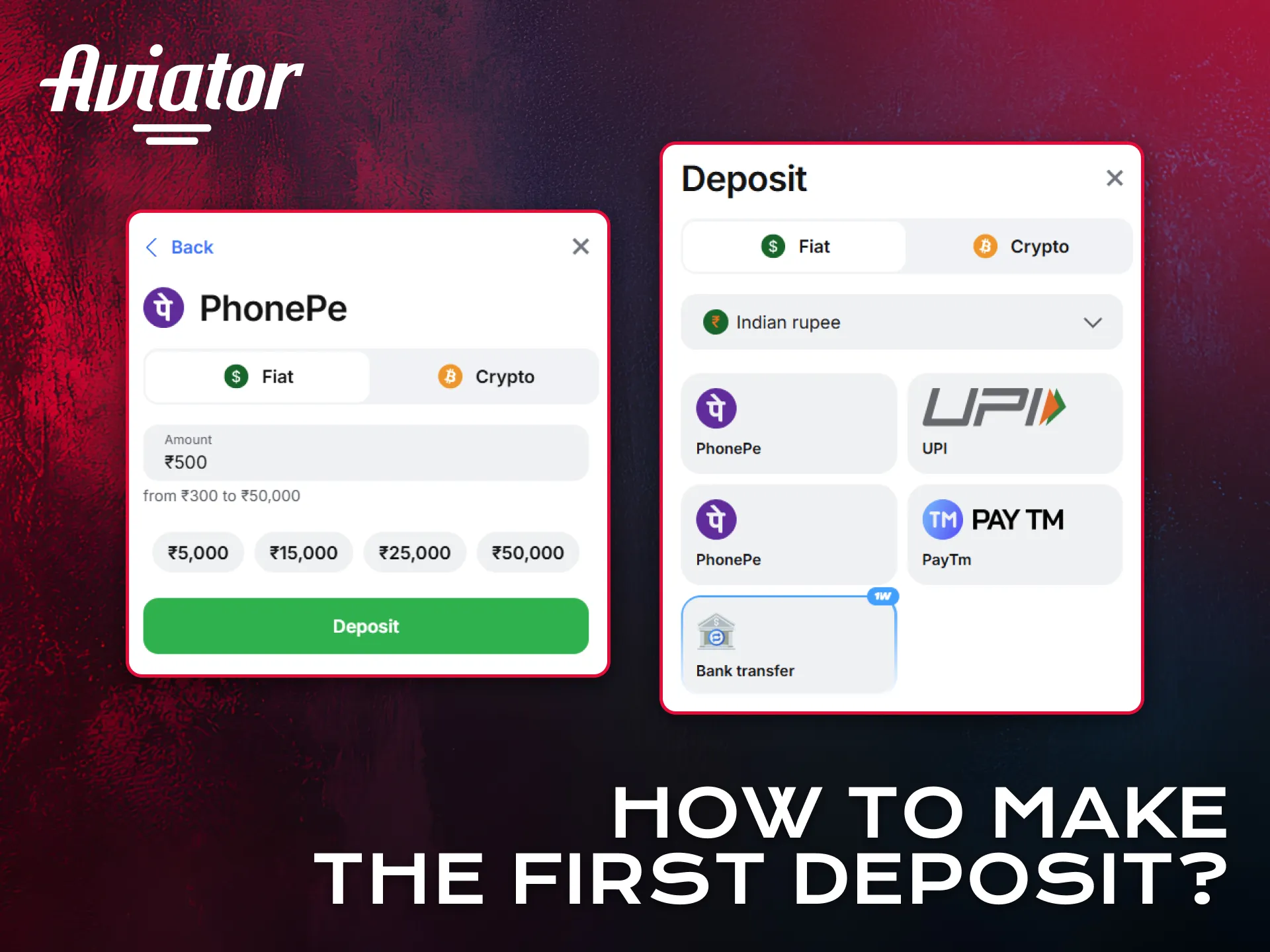 Make your first deposit quickly to access Aviator games.