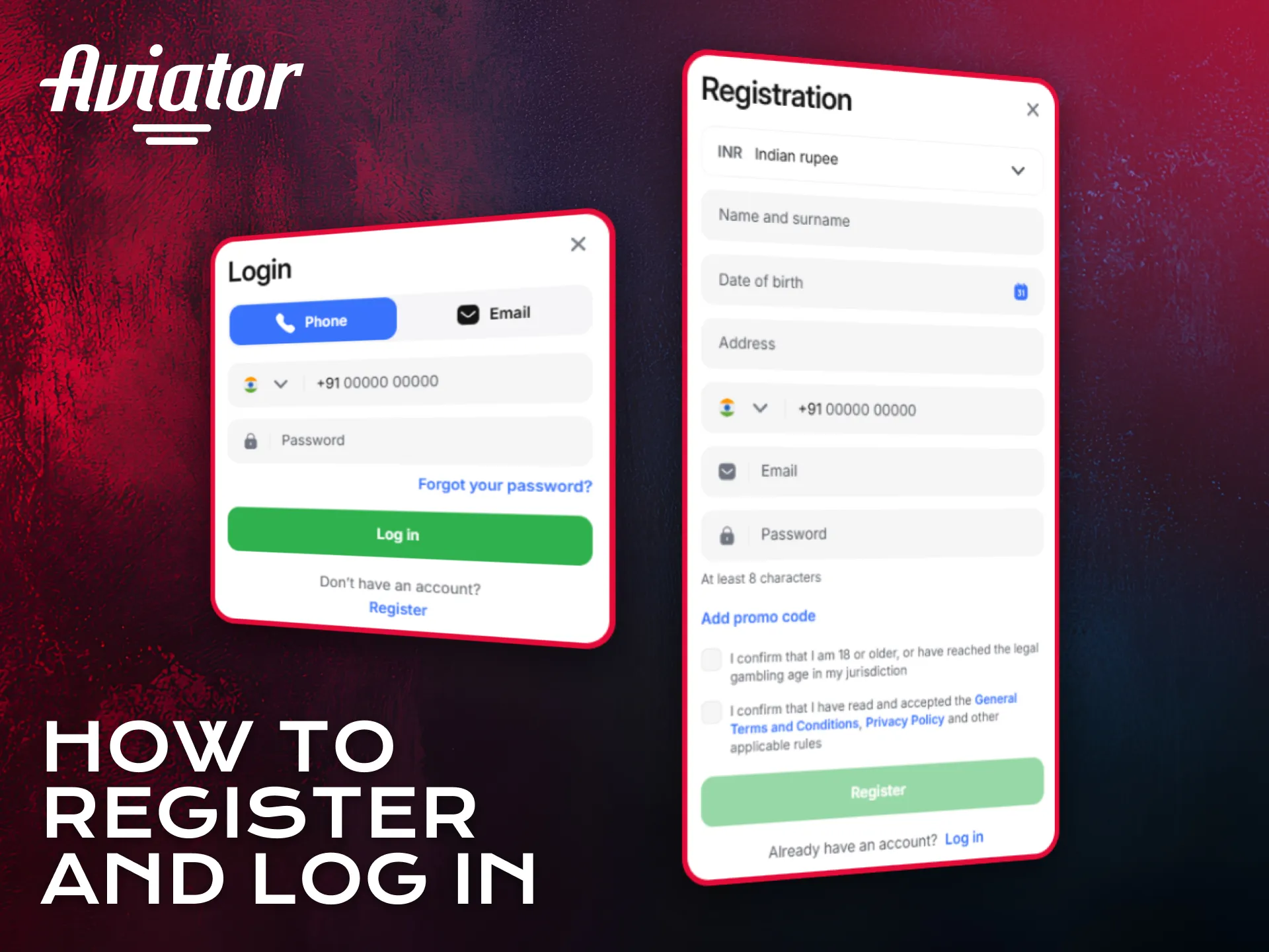 Register and log in to play Aviator with real funds.
