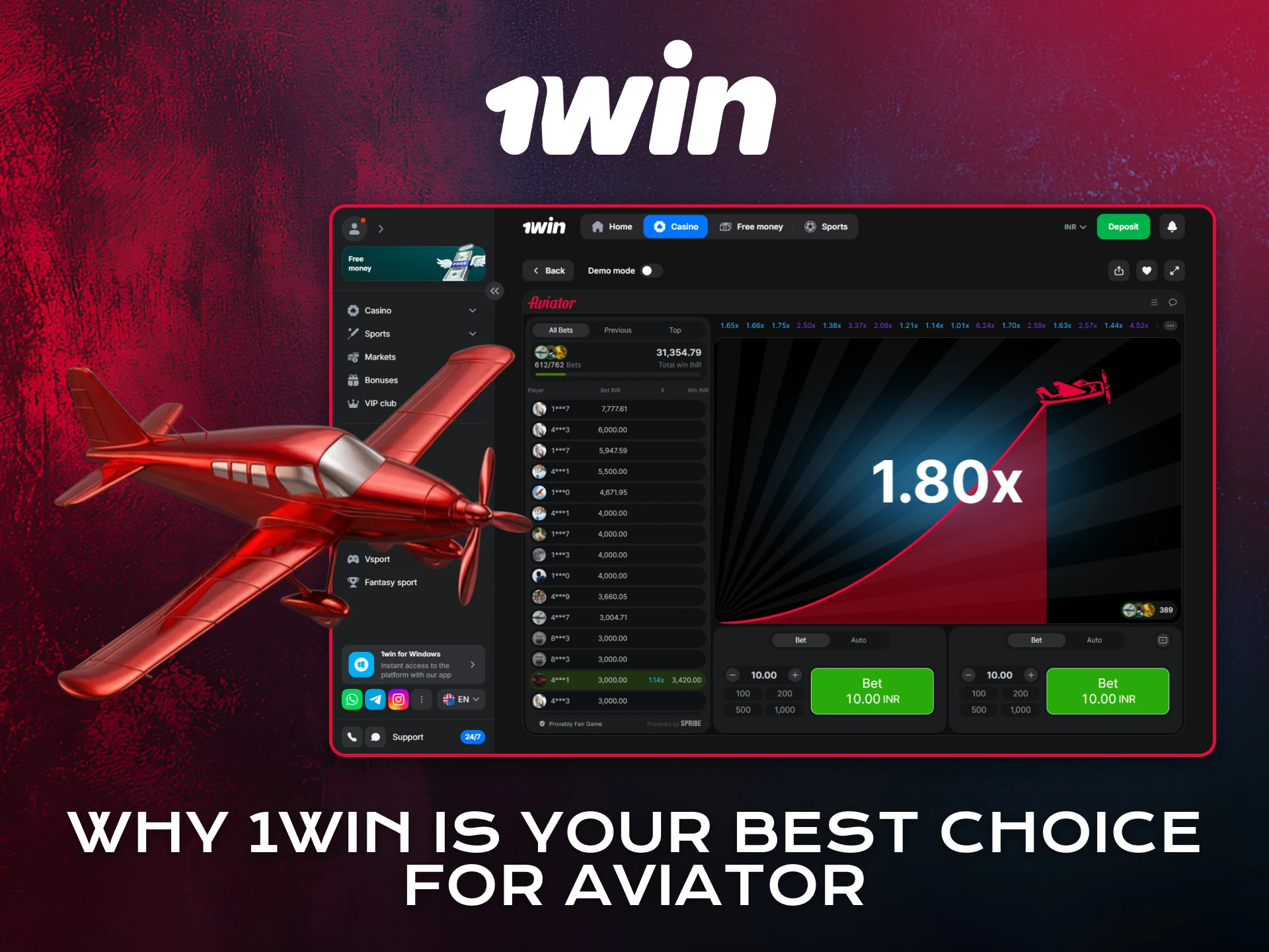 Choose 1win as your best platform for playing Aviator.