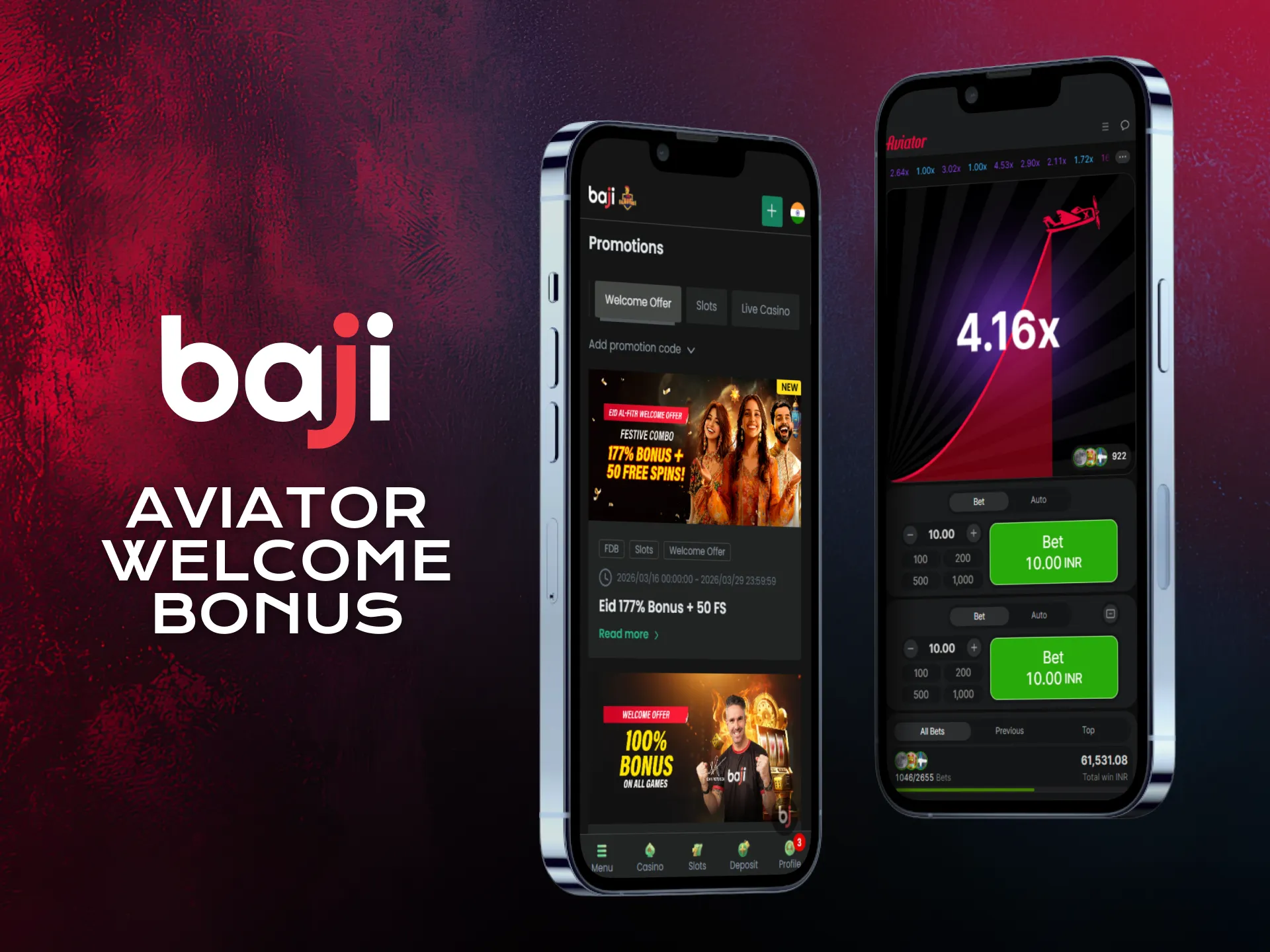 Activate Aviator welcome rewards using the Baji Live application.