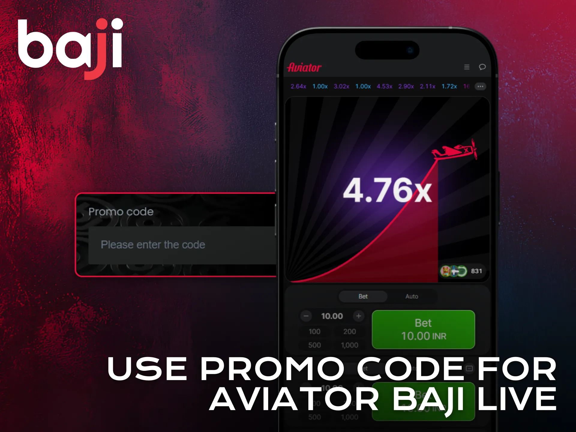 Apply promo code to enhance Aviator play in the Baji Live app.