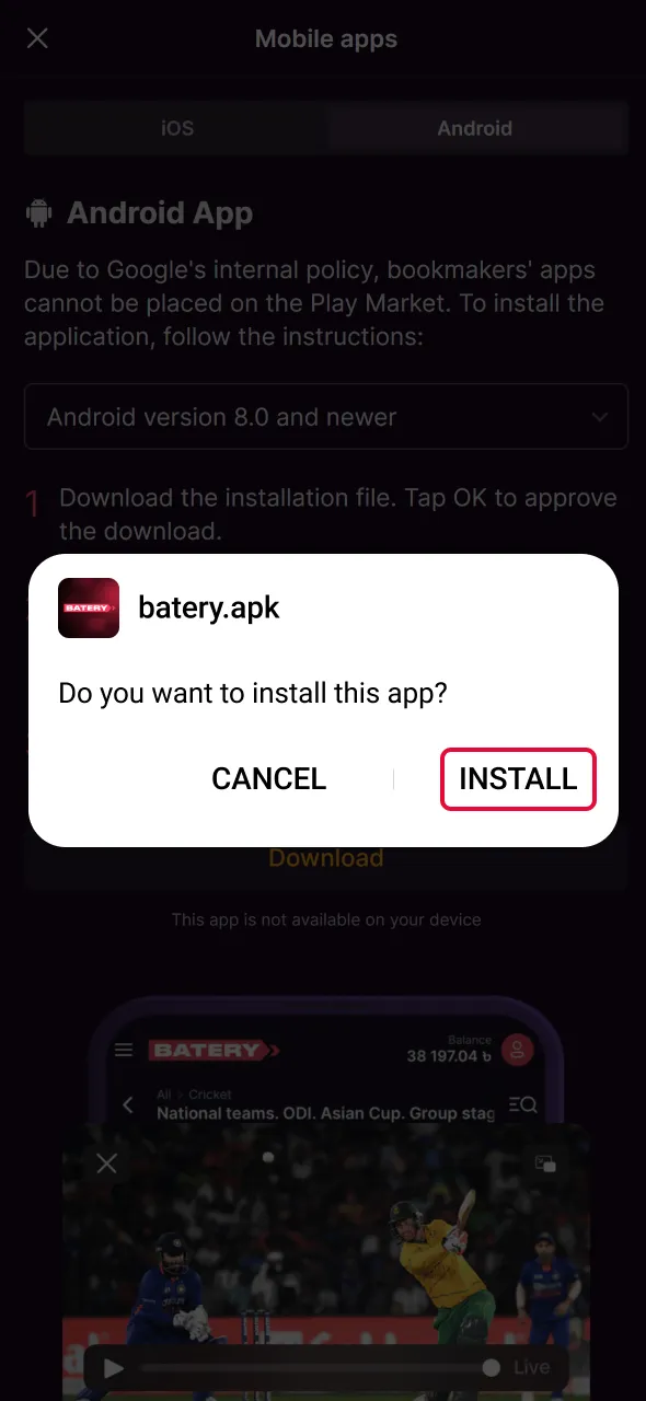 Launch the downloaded file to install Batery Aviator APK.