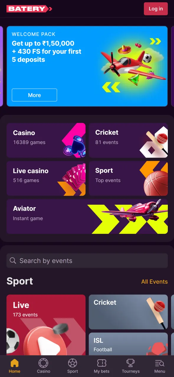 Open the official Batery app to reach Aviator and explore features.