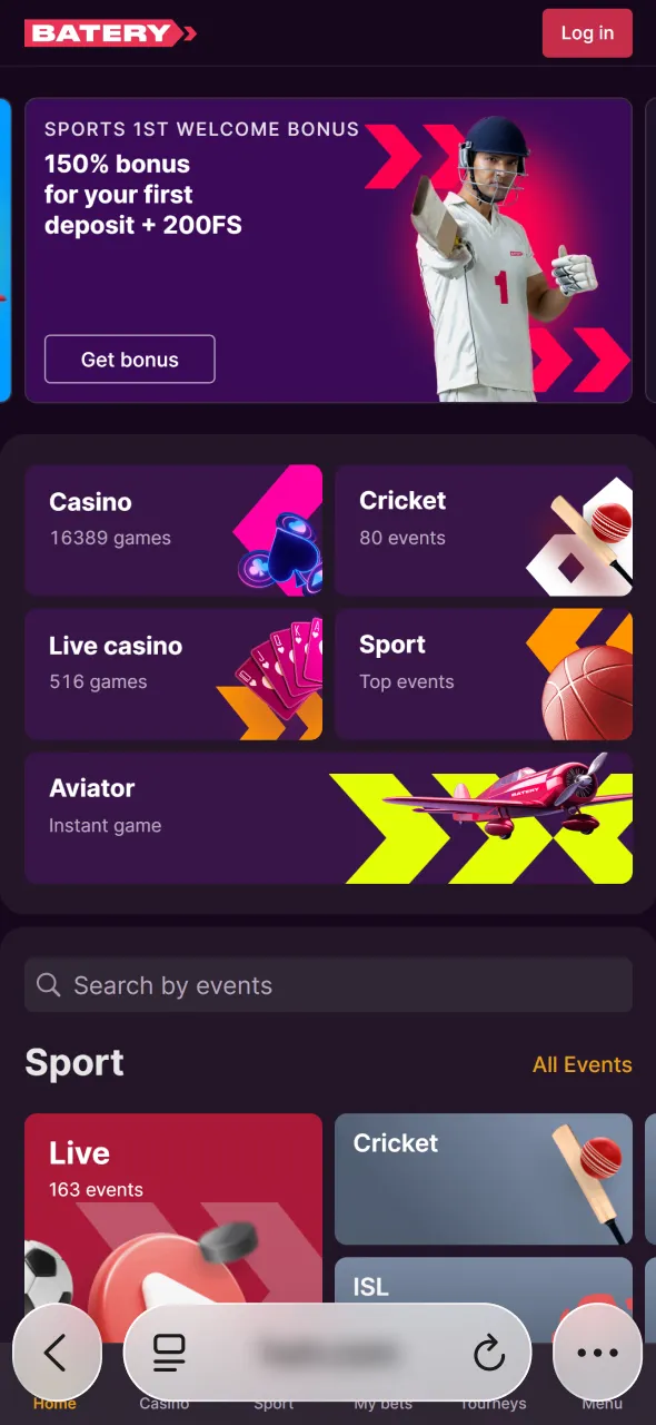 Use Safari to open Batery application access for Aviator setup.