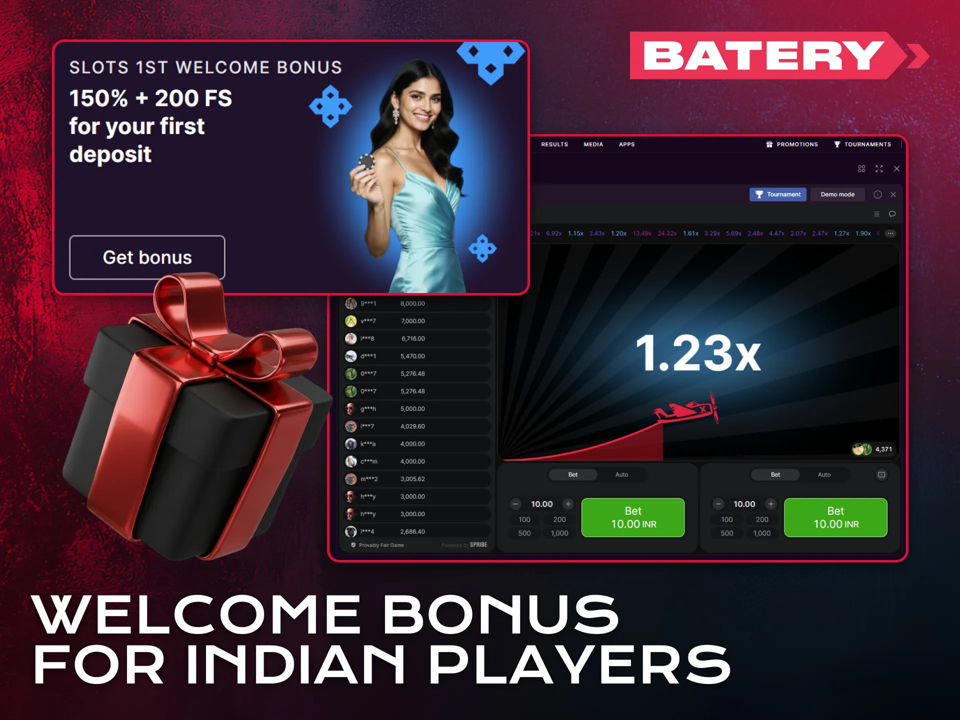 Claim a welcome bonus for Indian players on Batery Aviator.