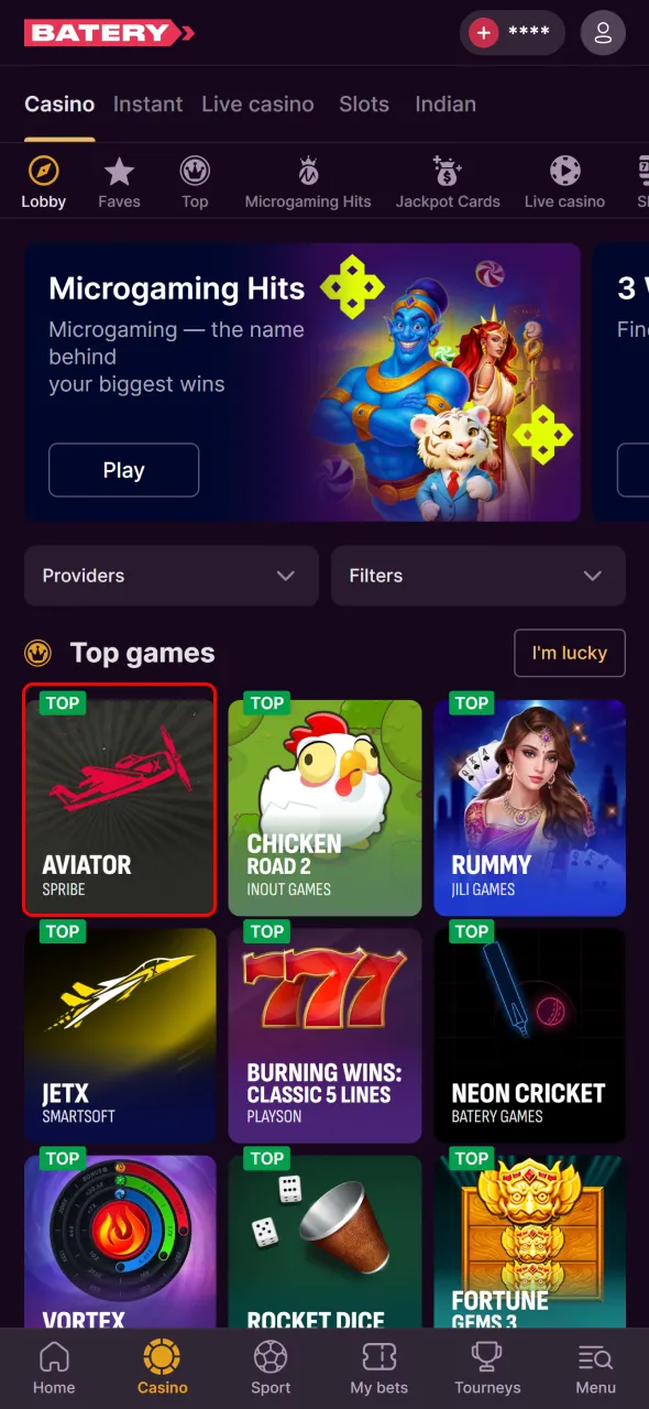 Launch Aviator on Batery and begin placing real money bets.