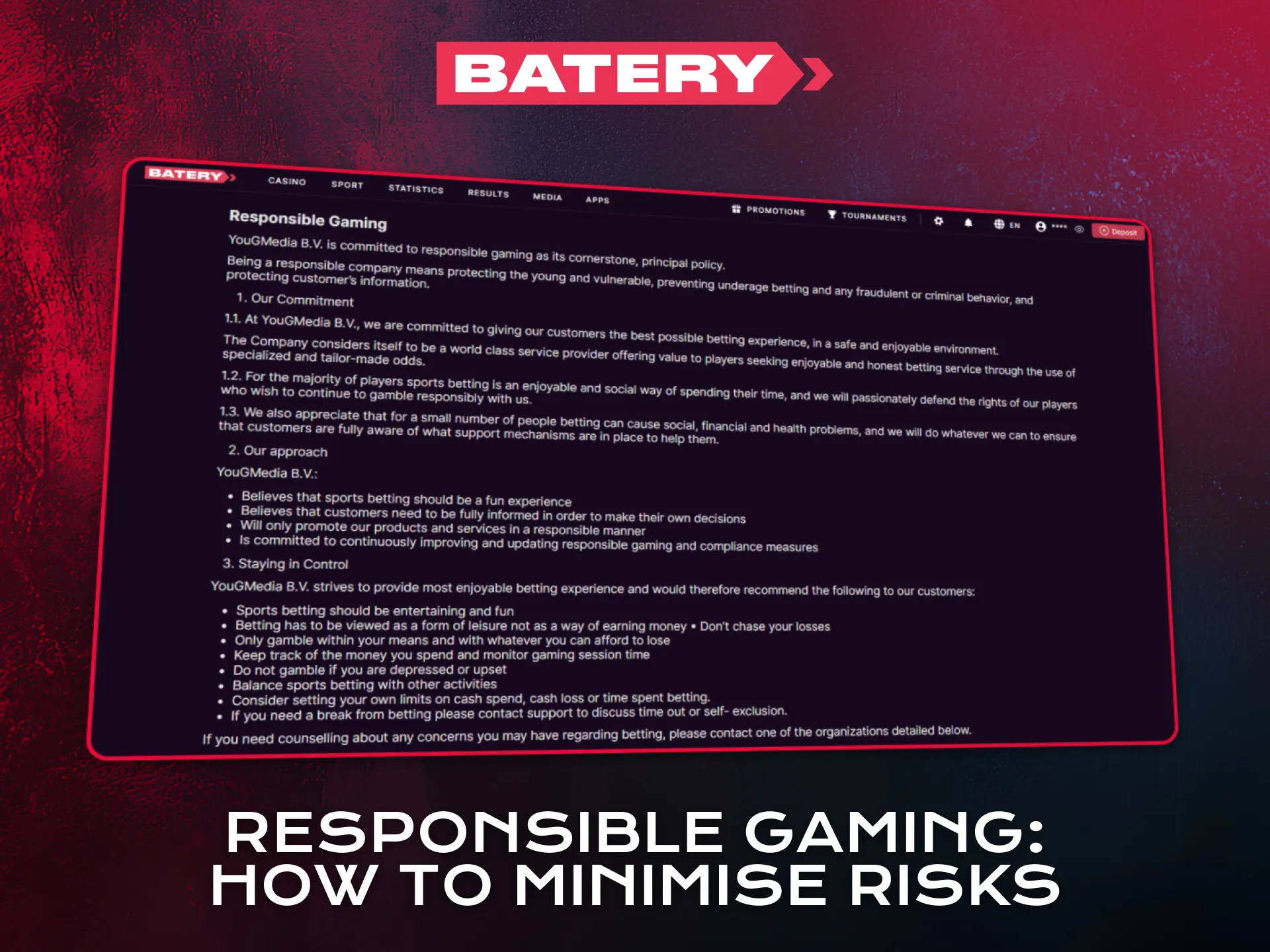 Follow responsible gaming tips to minimise risks on Batery Aviator.