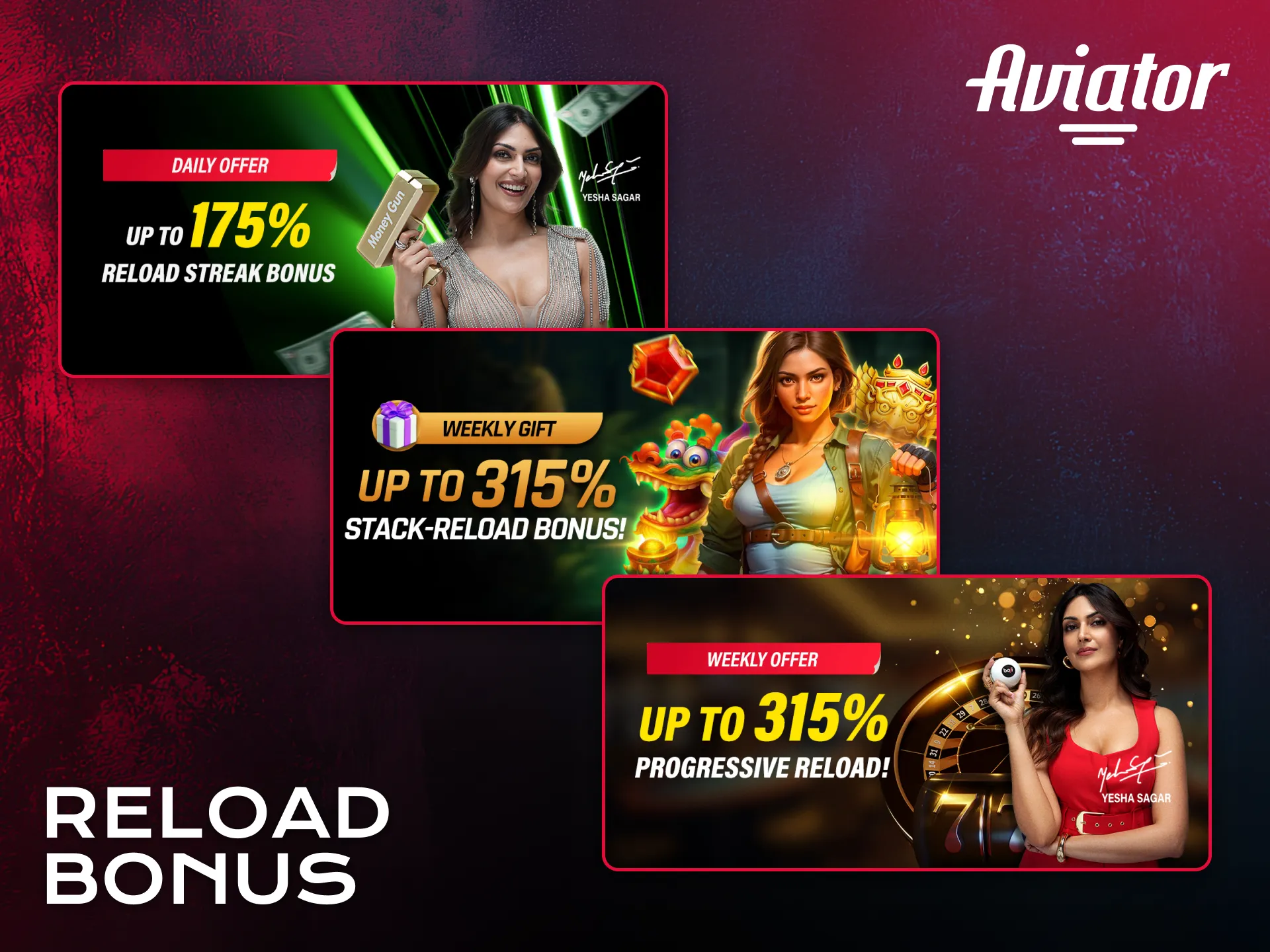 Use reload bonus offers to continue playing Aviator longer.