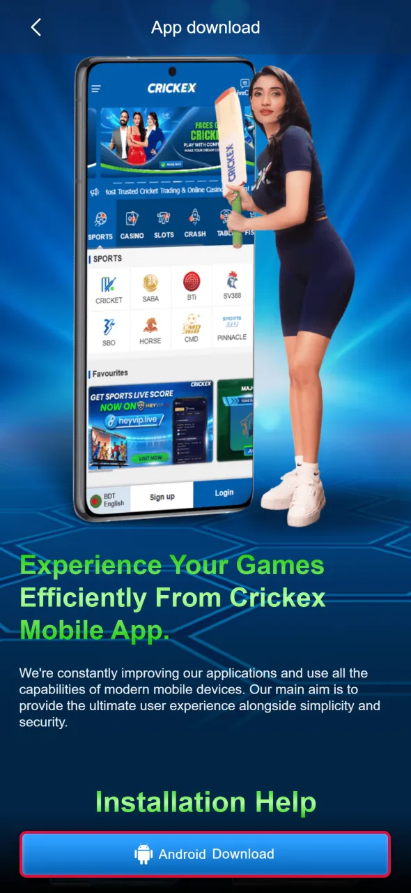 Find the download button to install Aviator APK from Crickex.