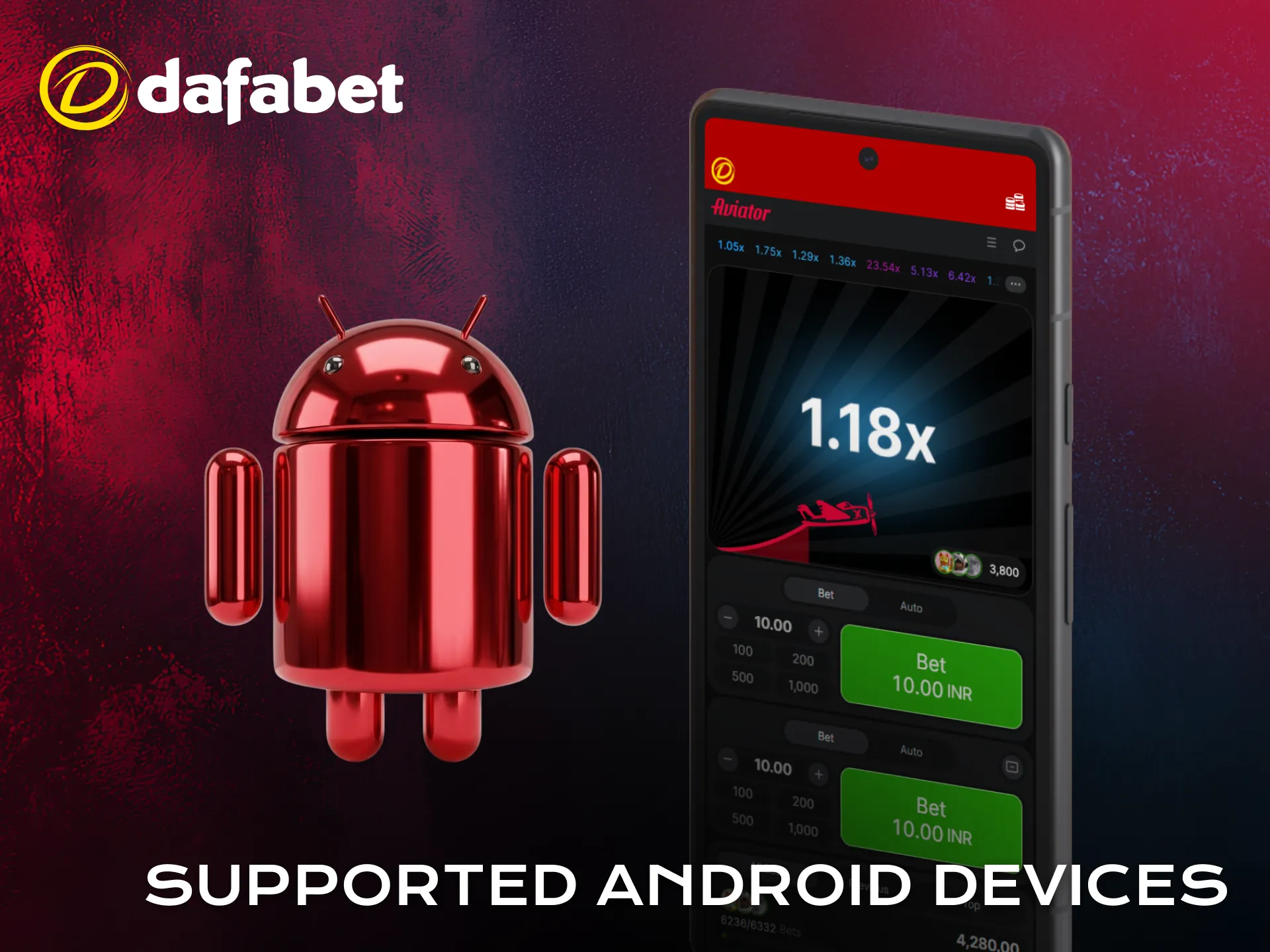 Check supported Android devices for Aviator in the Dafabet app.