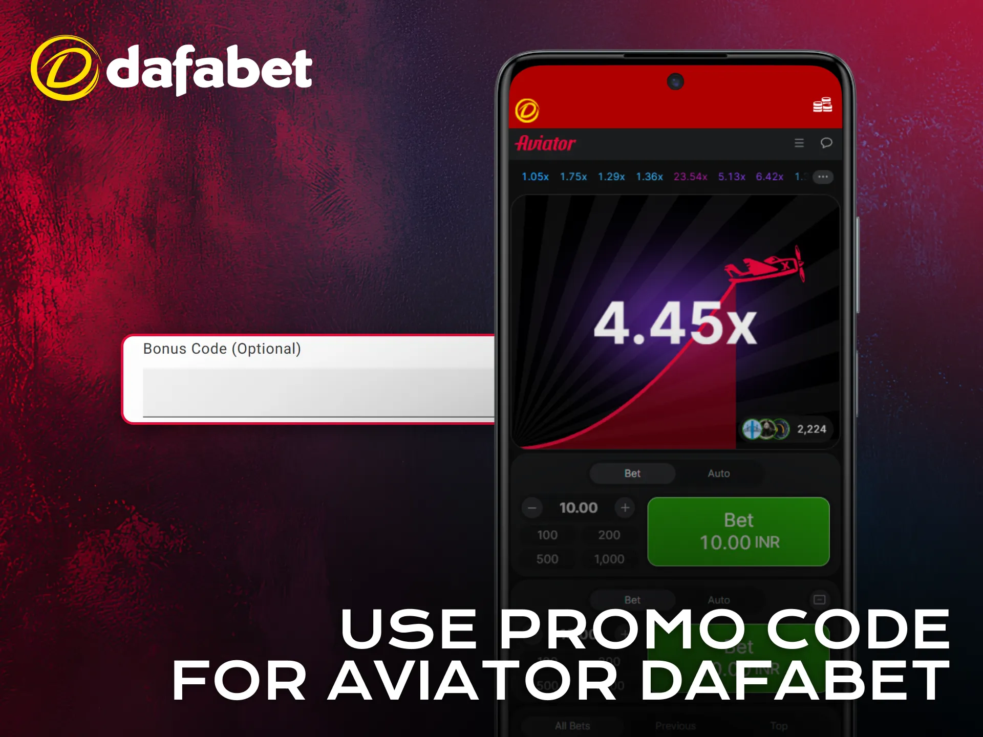 Use promo code to unlock Aviator rewards in the Dafabet application.