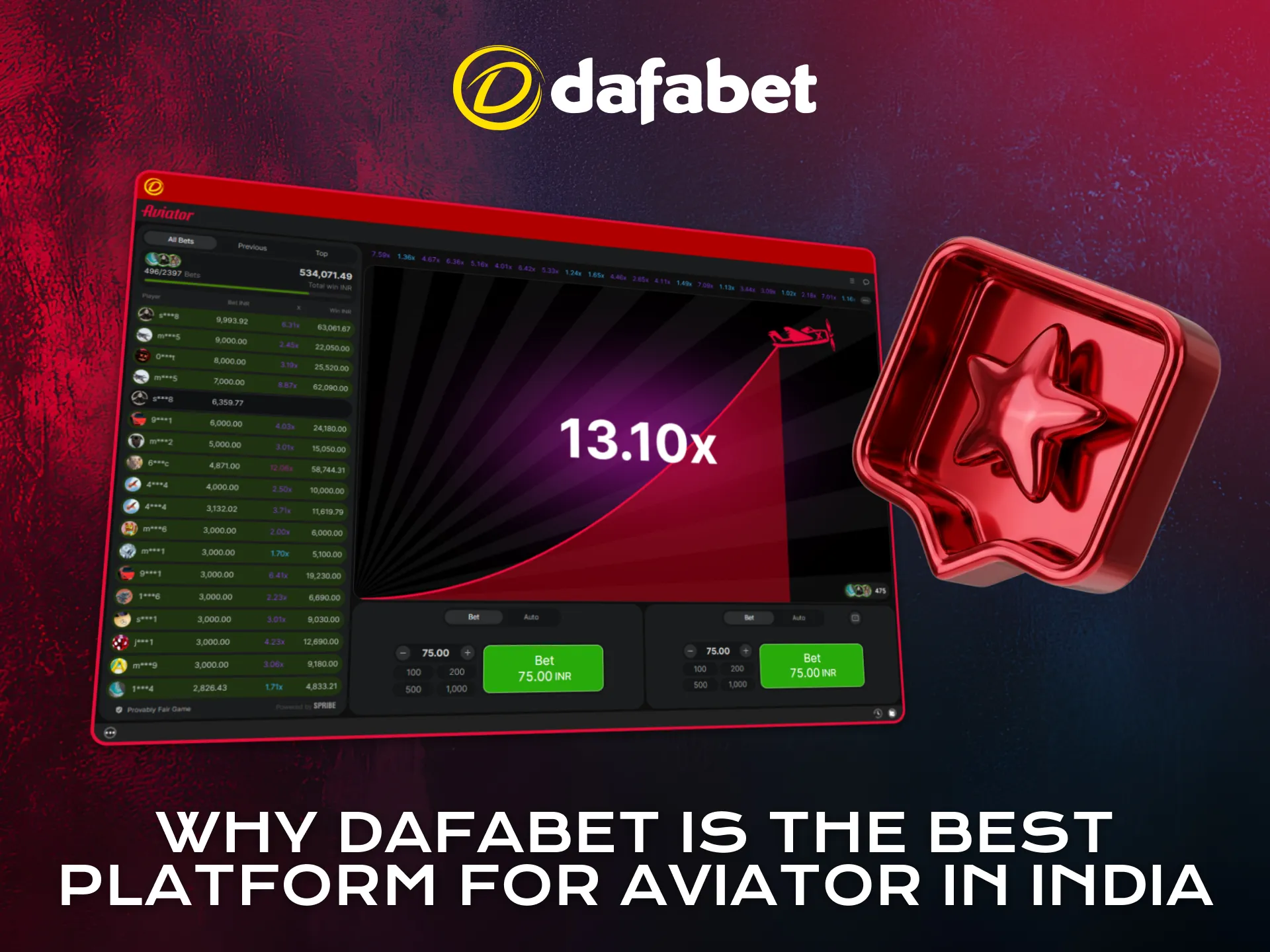Choose Dafabet as the best platform for Aviator in India.