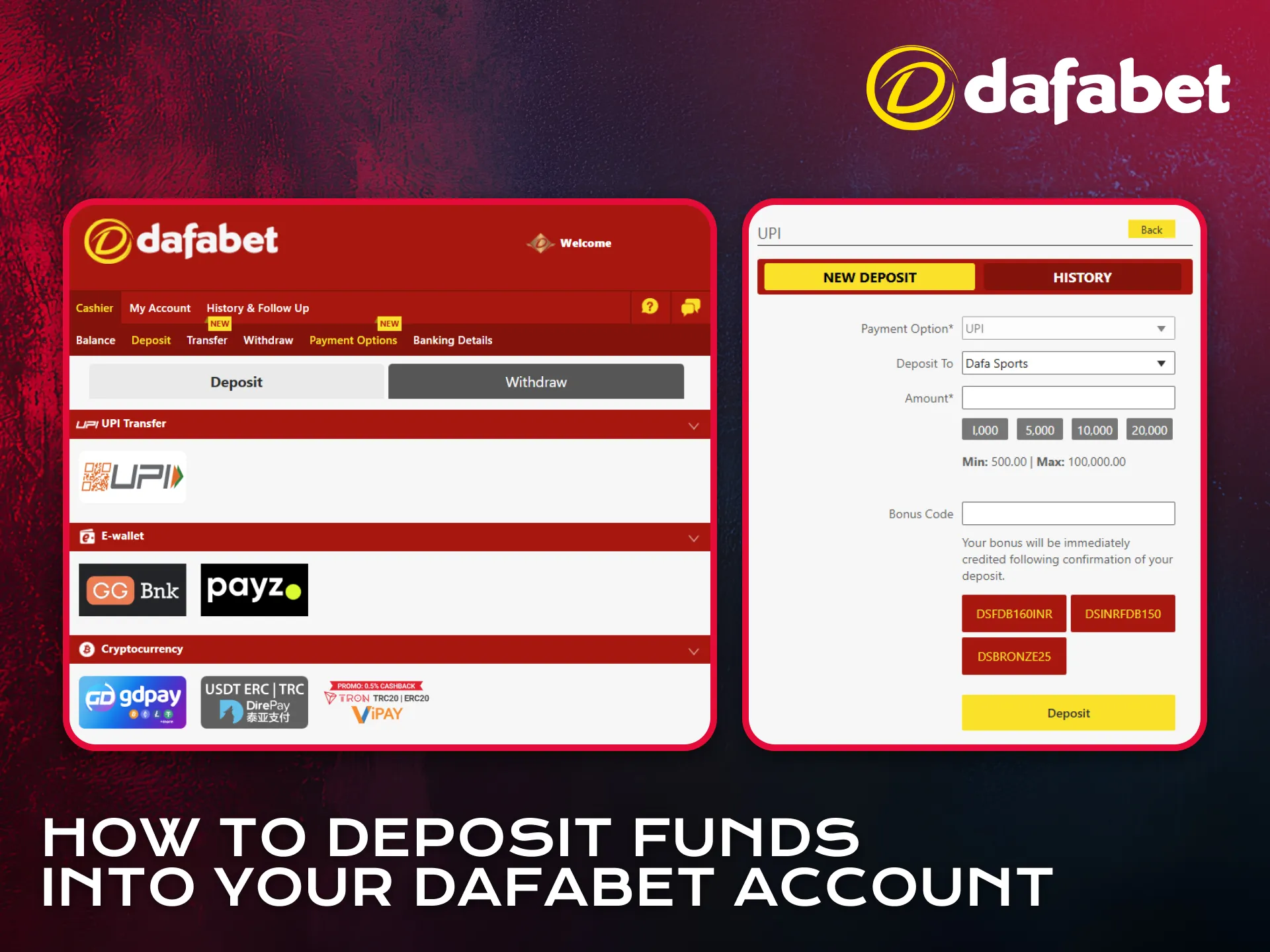 Deposit funds into your Dafabet account to play Aviator.