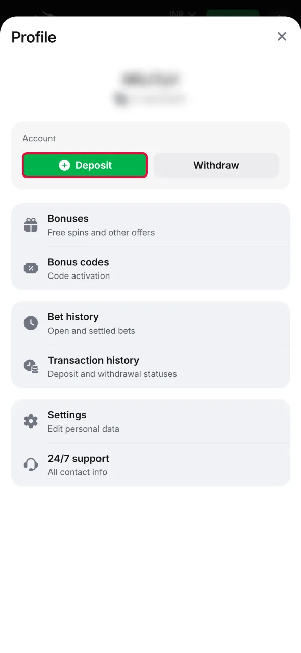 Open the cashier area to manage Aviator funding options easily.