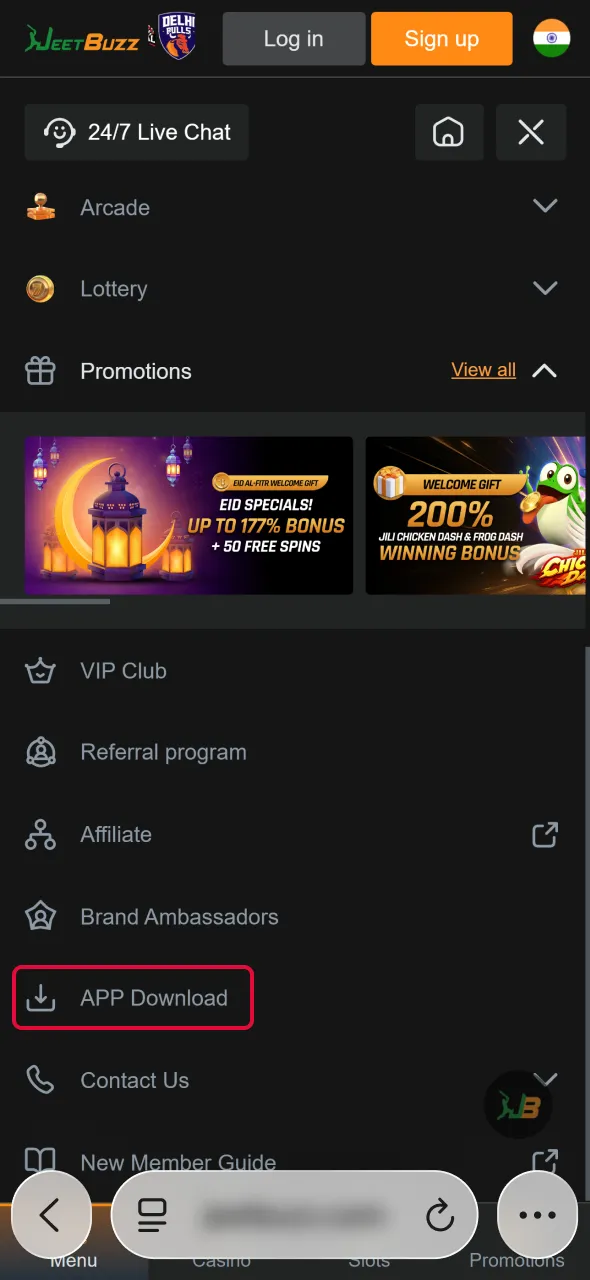 Tap the iOS button to install Aviator via the Jeetbuzz app.