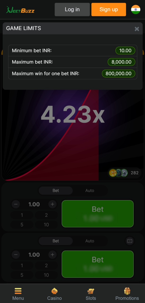 Review the minimum and maximum stakes in the Aviator game limits on the Jeetbuzz app.