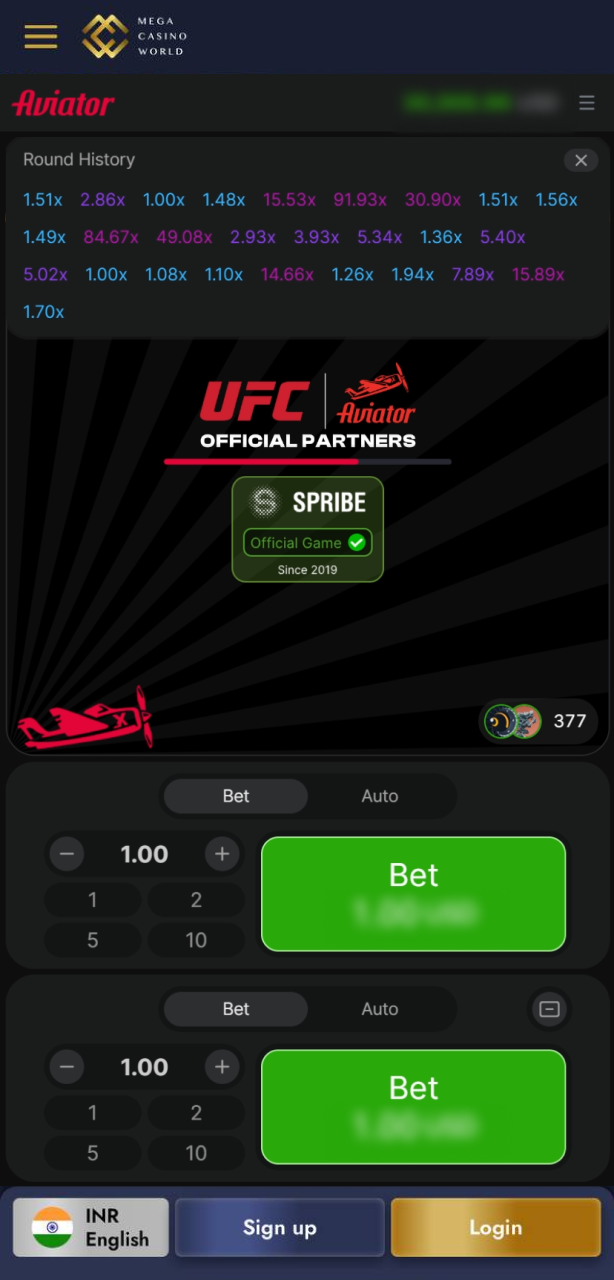 Analyze previous flight statistics in the Aviator round history at Mega Casino World India.