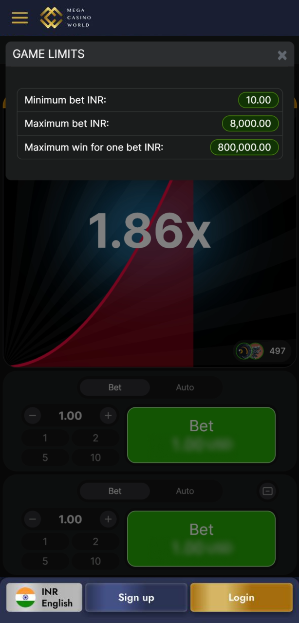 Review the minimum and maximum stakes in the Aviator game limits on the MCW app.