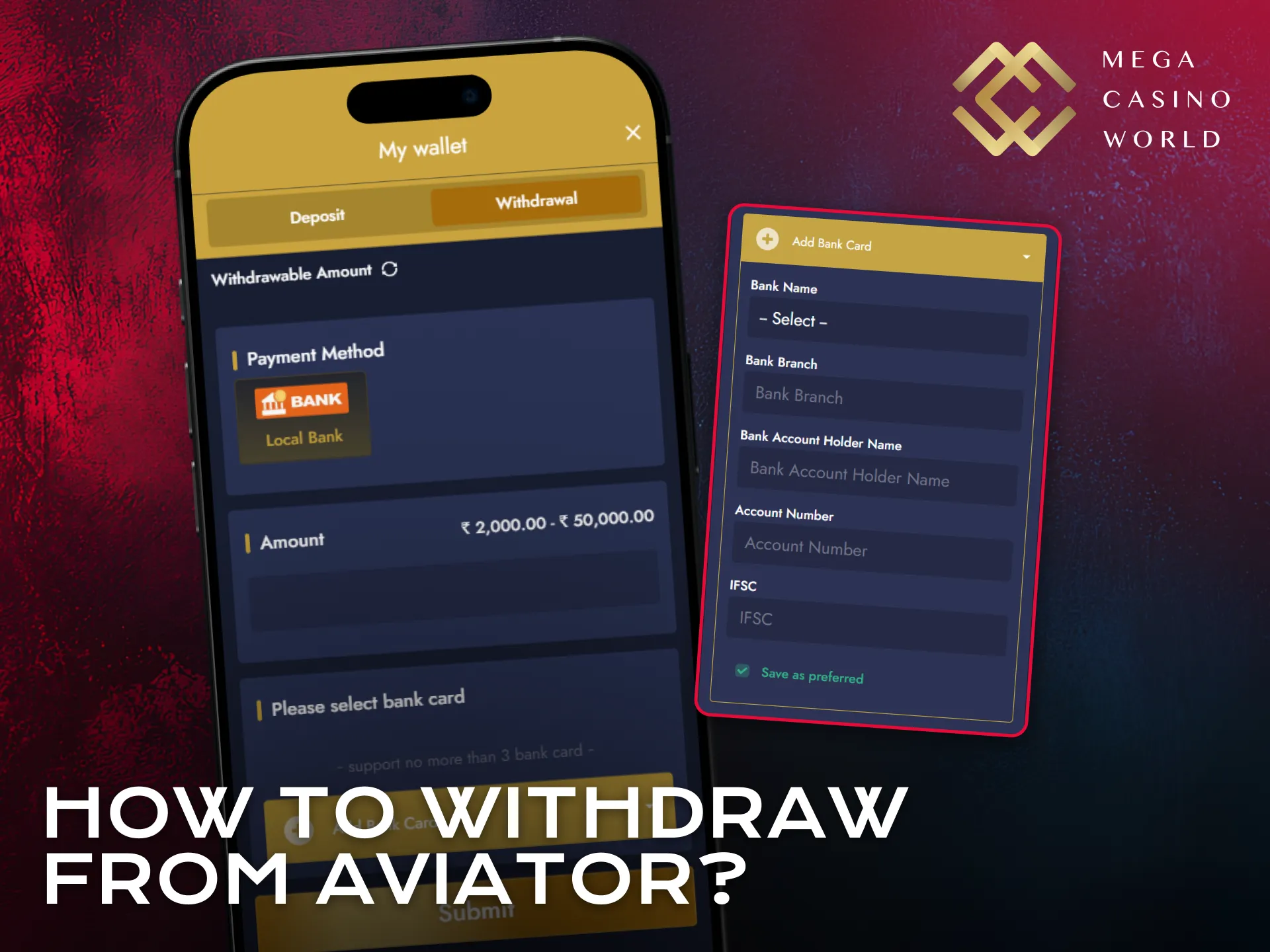 Withdraw winnings from Aviator easily using the Mega Casino World app.