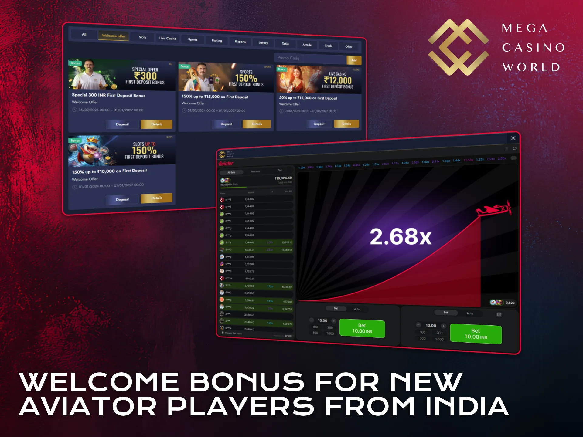 Claim welcome bonus and boost Aviator gameplay at Mega Casino World.