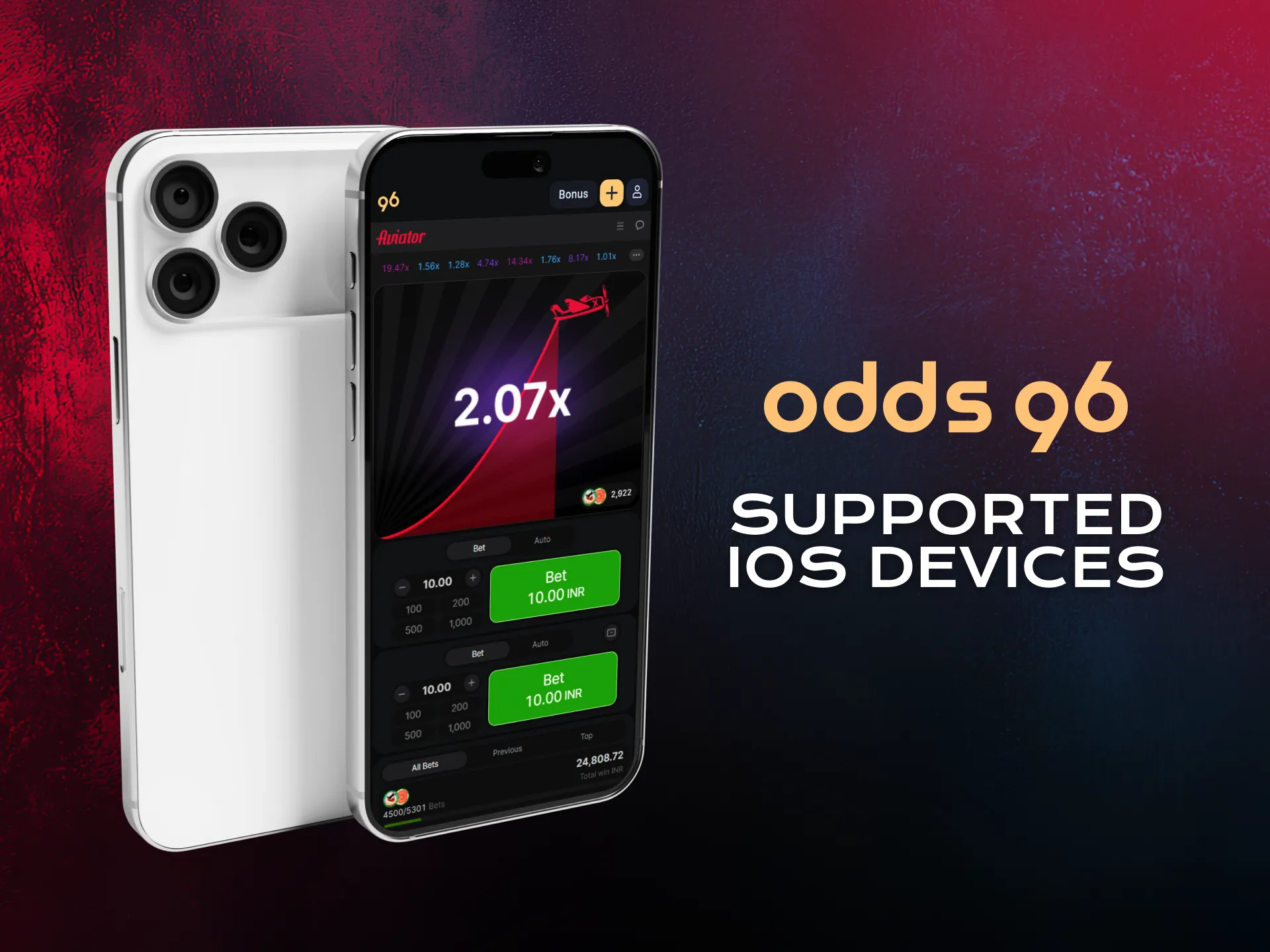 Review supported iOS devices for Aviator in the Odds96 app.