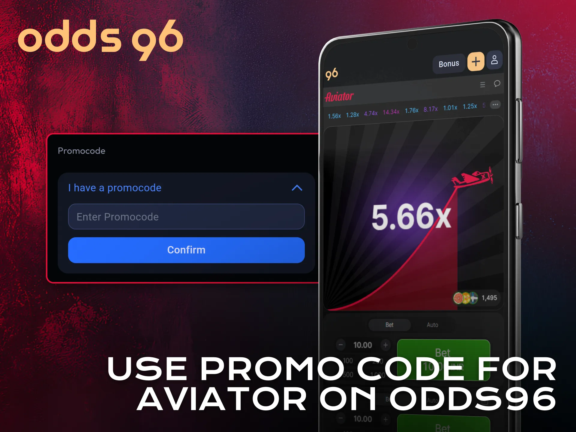 Apply promo code to boost Aviator rewards in the Odds96 app.