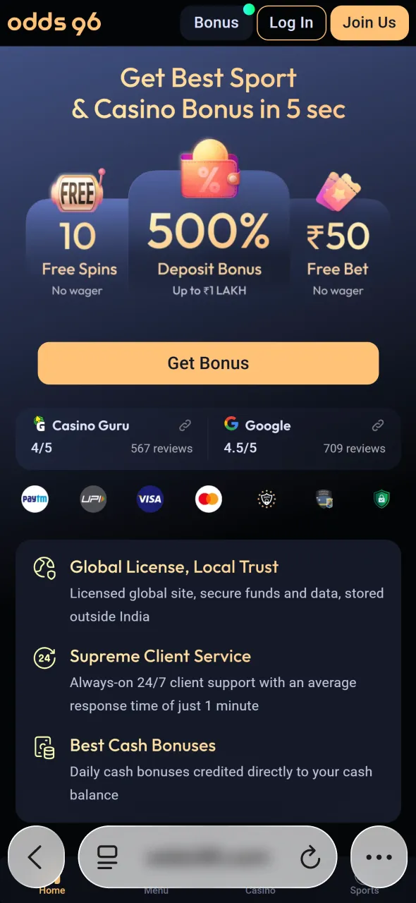 Open Safari browser to start Aviator setup on Odds96.