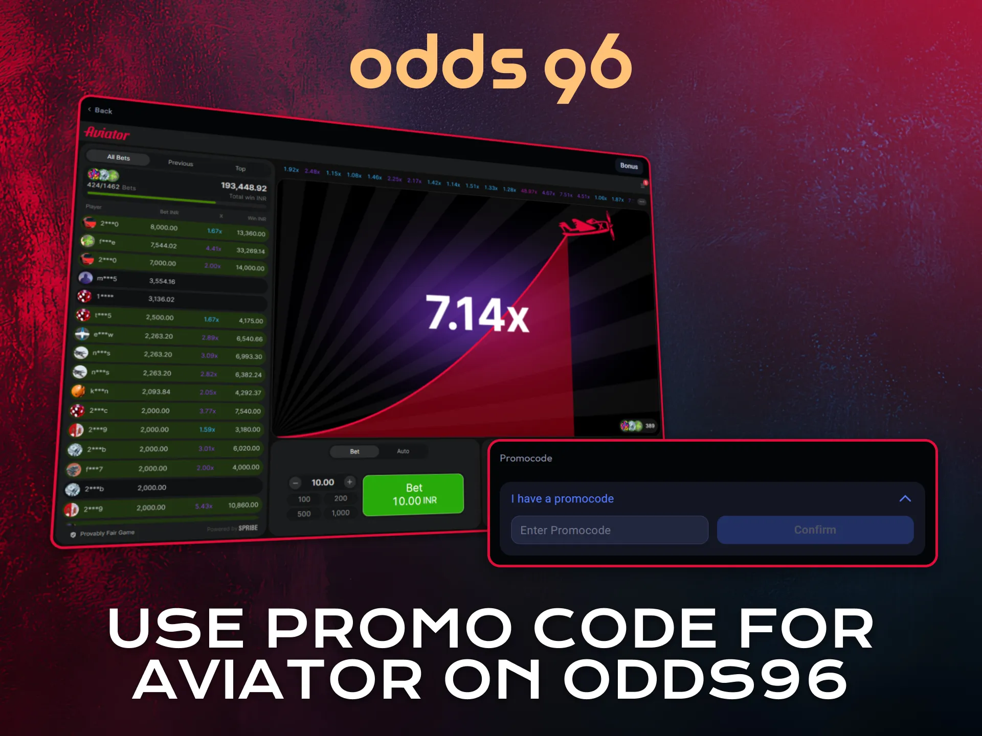 Use promo code to unlock Aviator rewards on Odds96 platform.