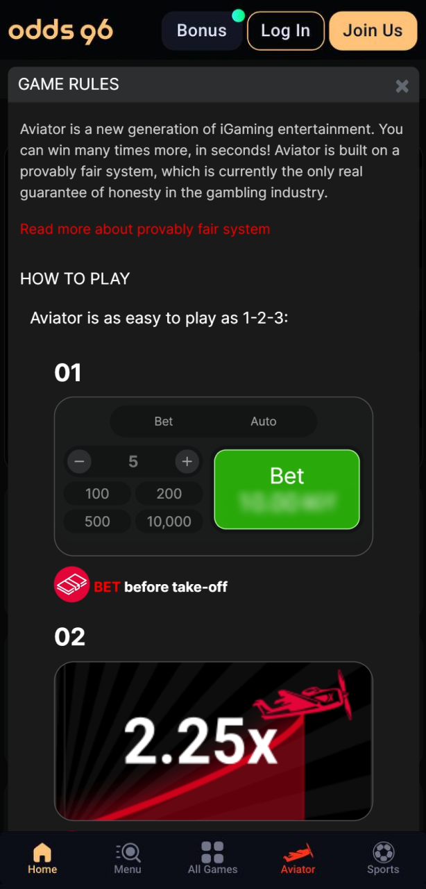Read the official Aviator game rules on Odds96 to understand the Spribe mechanics.
