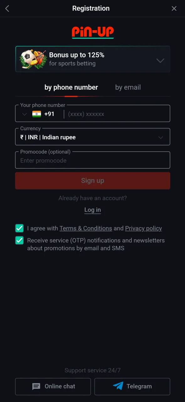 Launch app and register or login to play Aviator on Pin-Up.