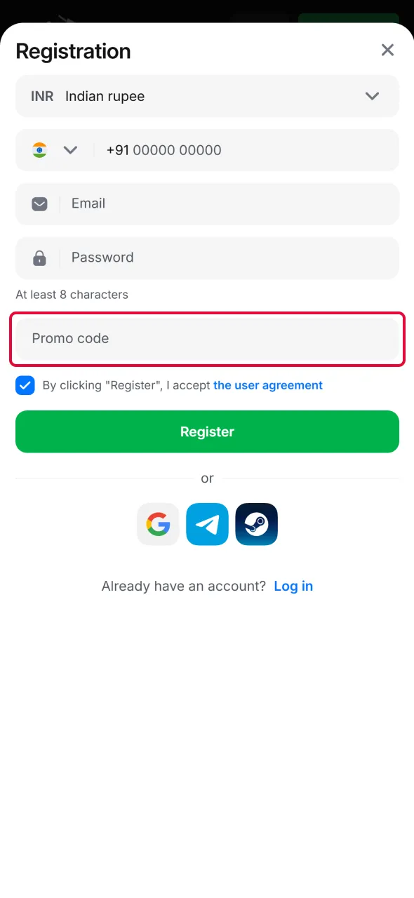 Enter the promo code to unlock special Aviator bonuses.
