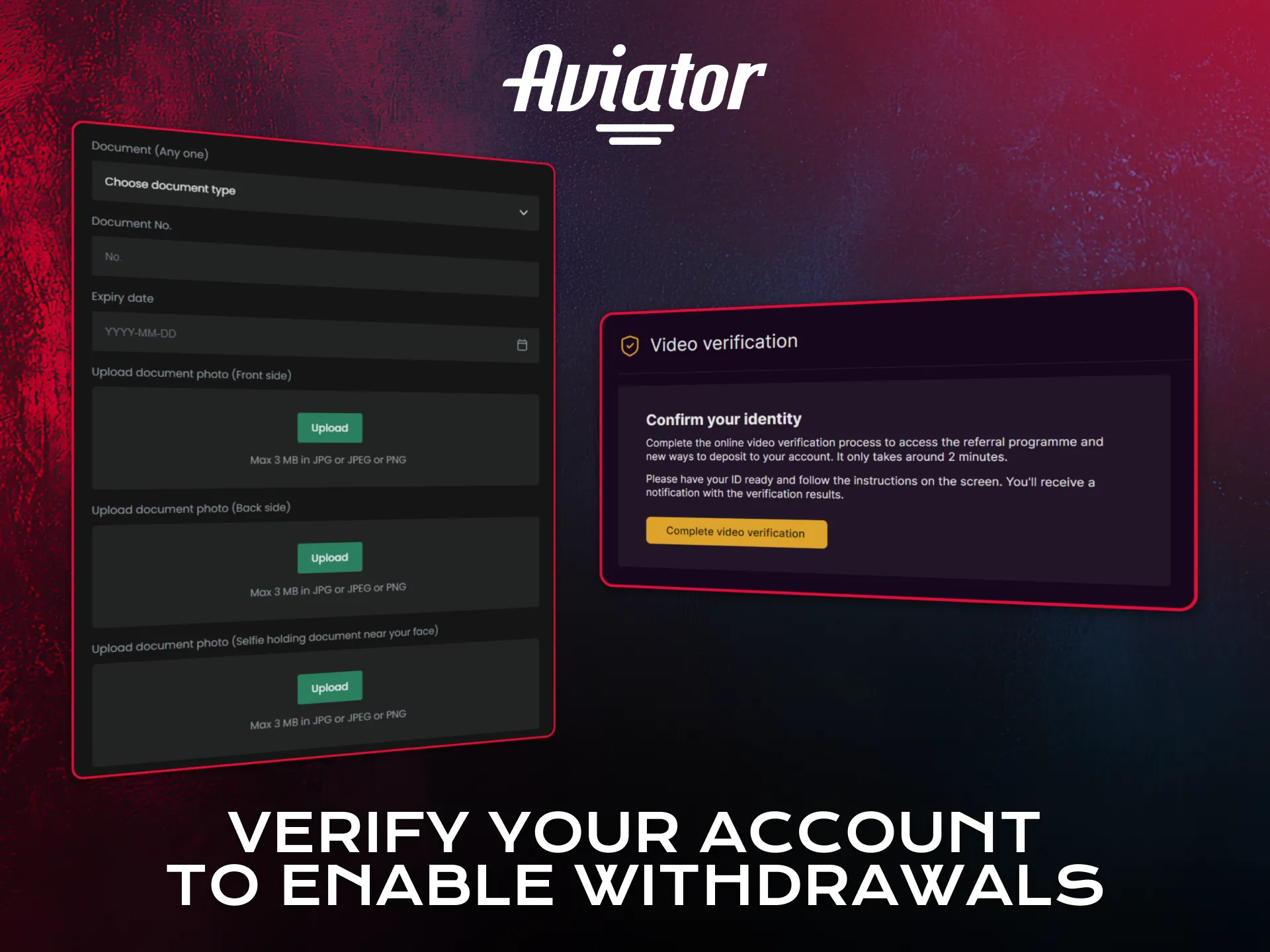 Verify your account to enable Aviator withdrawals securely.