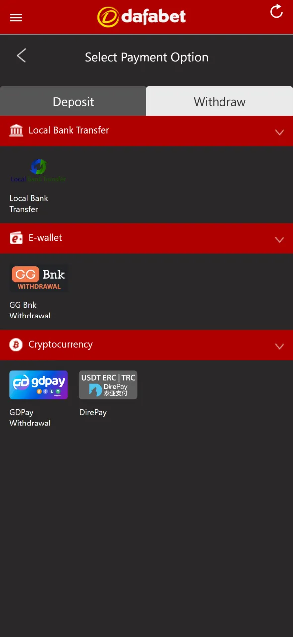 Select preferred payment method to withdraw Aviator winnings.